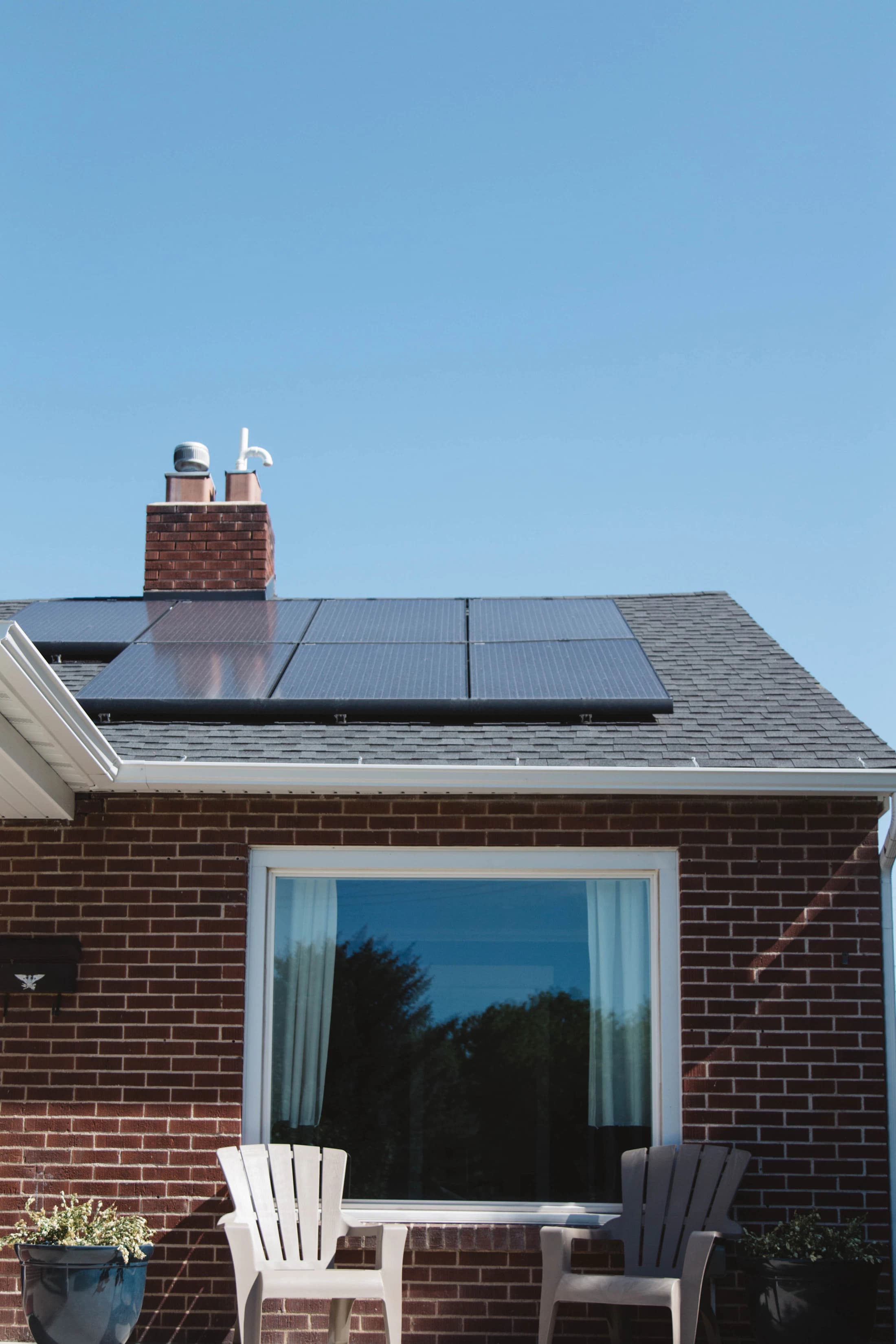 Residential house with rooftop solar panels