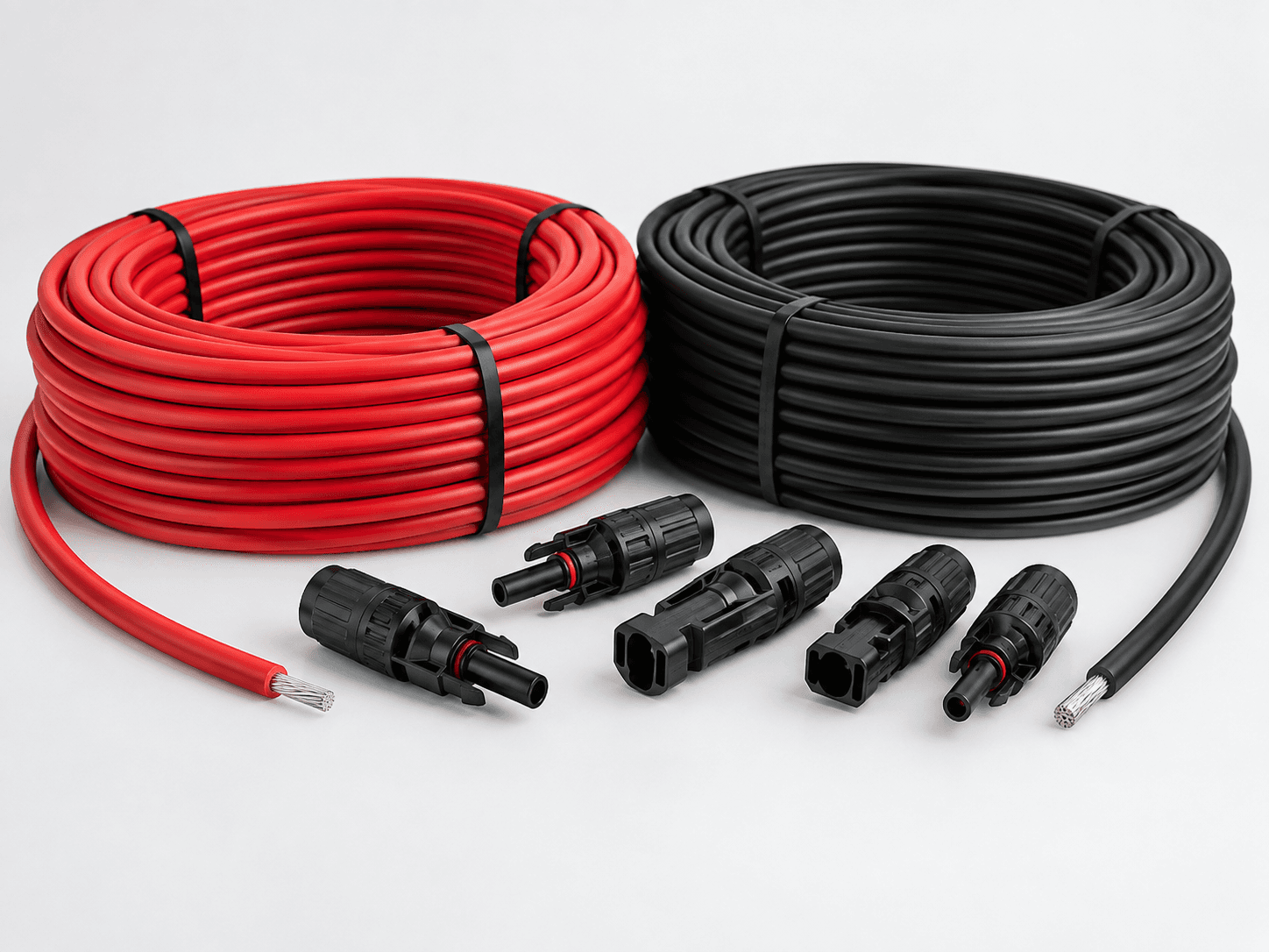 DC and AC solar cables with compatible connectors